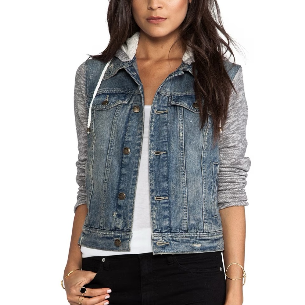 **FREE SHIPPING** Free People Denim/Knit Hoodie Jacket in Indie Wash